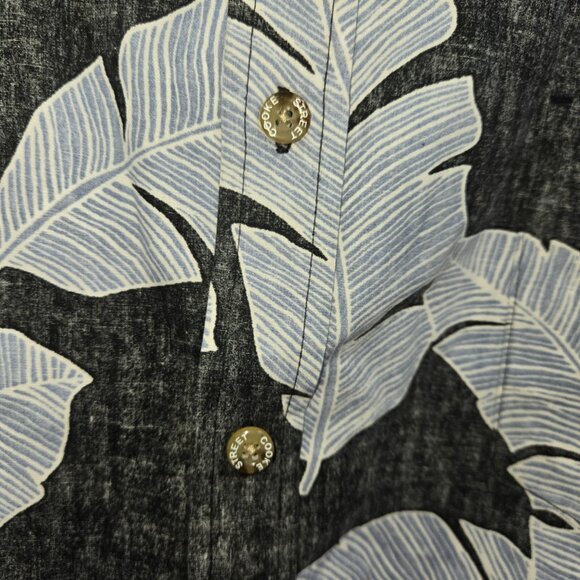 Cooke Street Gray Blue Palms Aloha Button Down 100% Cotton Shirt Size Medium - Picture 3 of 7
